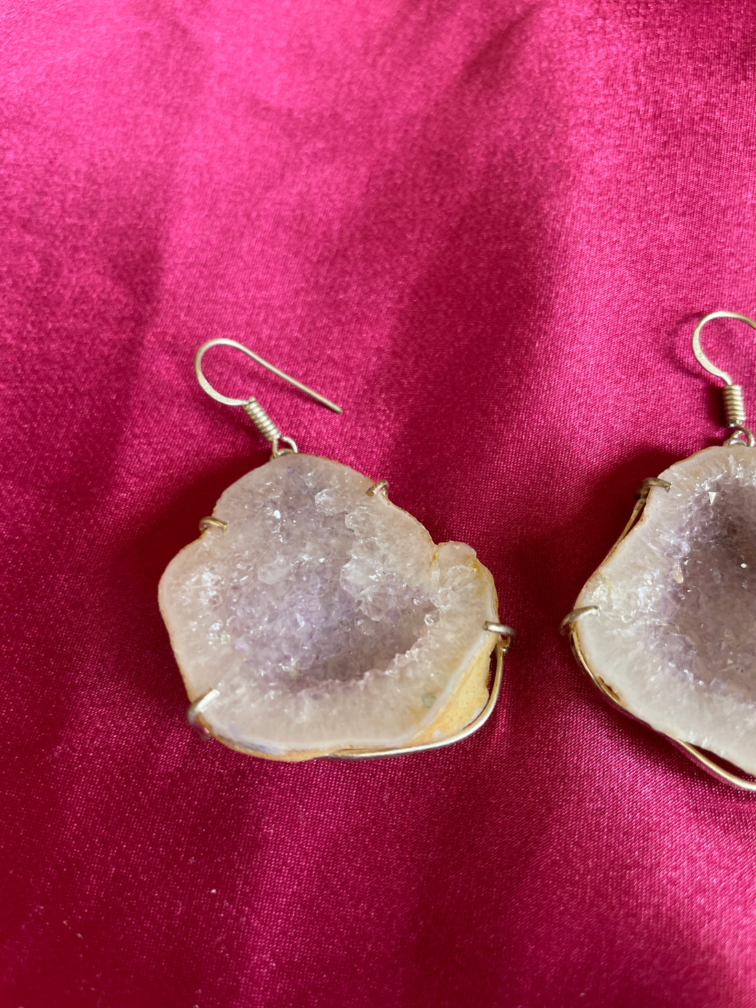 2000s Druzy Natural Stone Silver Plated Pierced Earrings