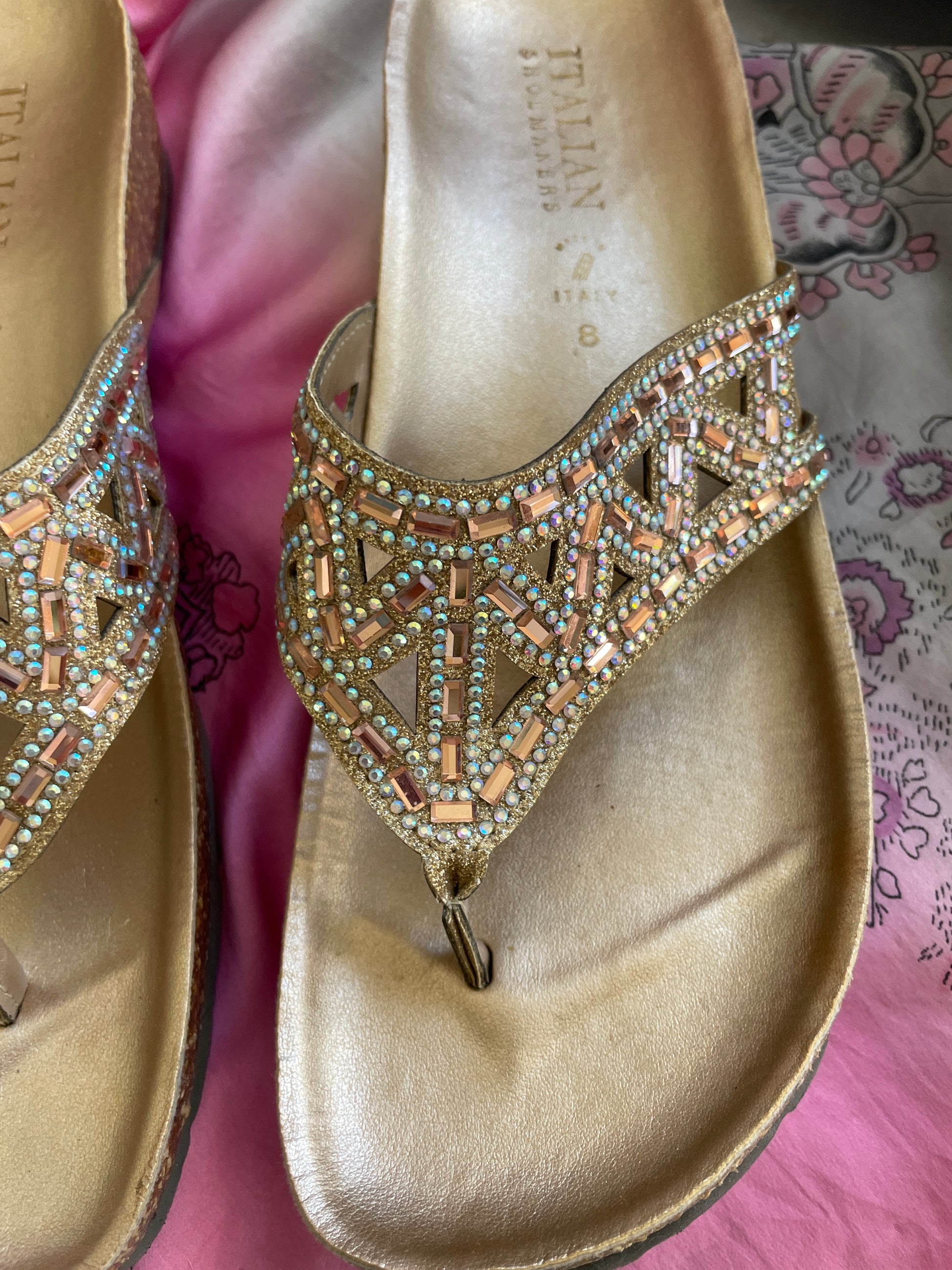  Italian Shoemakers Made in Italy Gold Sparkling Beaded Sandles 8
