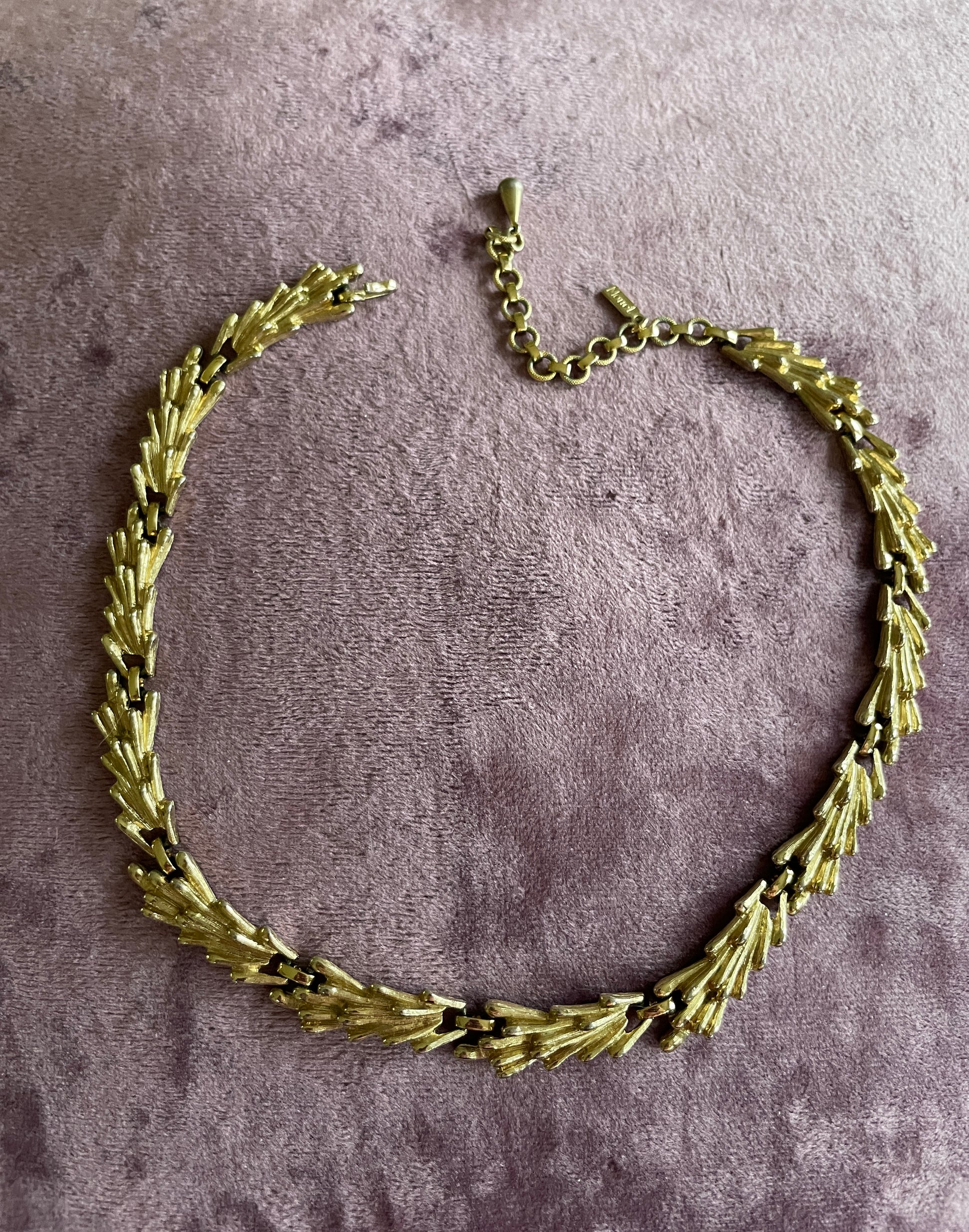 70s Monet choker necklace  70s Monet Gold Tone Textured Leaf Choker Necklace