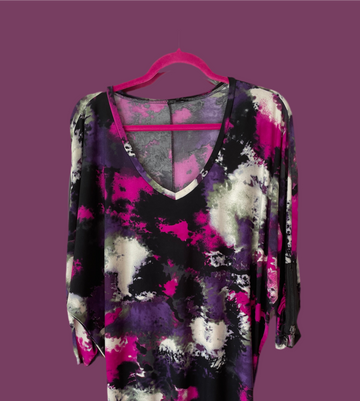 2000s Abstract Poly Pullover Zip Closure on Sleeve Casual Short Dress M