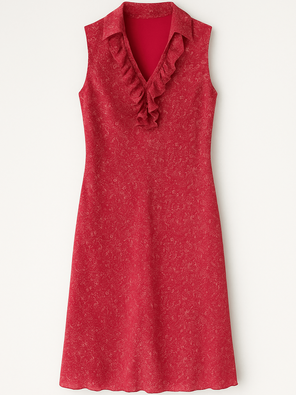 90s Vintage 100% Silk Print Sleeveless Ruffled Neckline Long Dress M/L
