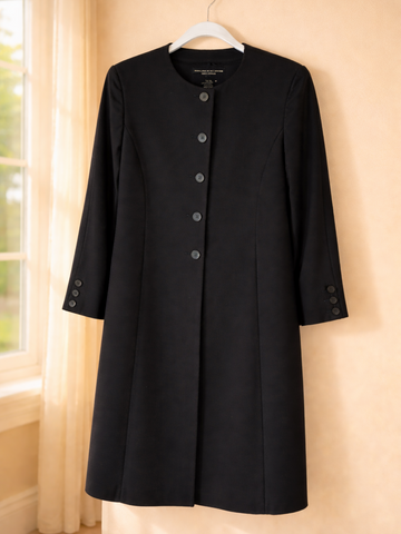 90s Vintage Adrienne Vittadini Black Wool Lined Button Front Designer Coat M