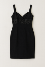 90s Vintage Black Poly Glittery High Waist Bodycon Short Dress. S