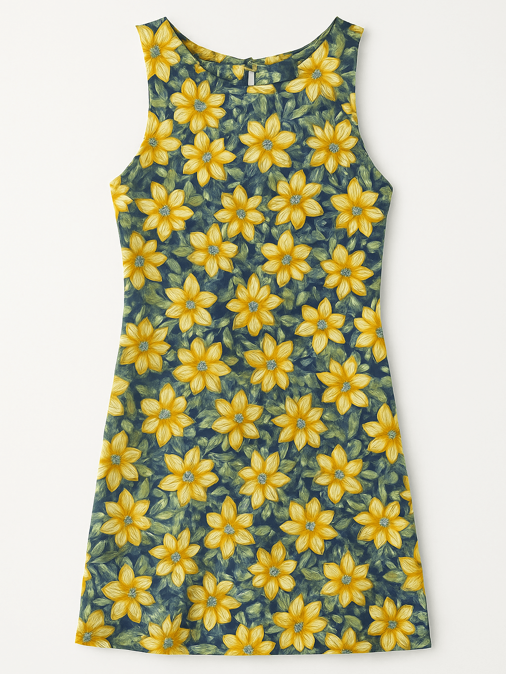 90s Vintage Sunflower Sleeveless Sunshine Dress S
