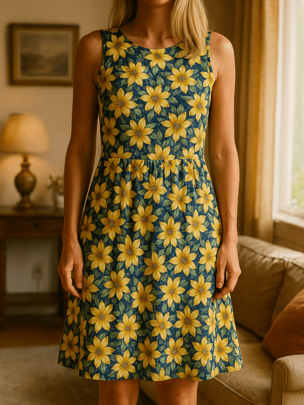 90s Vintage Sunflower Sleeveless Sunshine Dress S