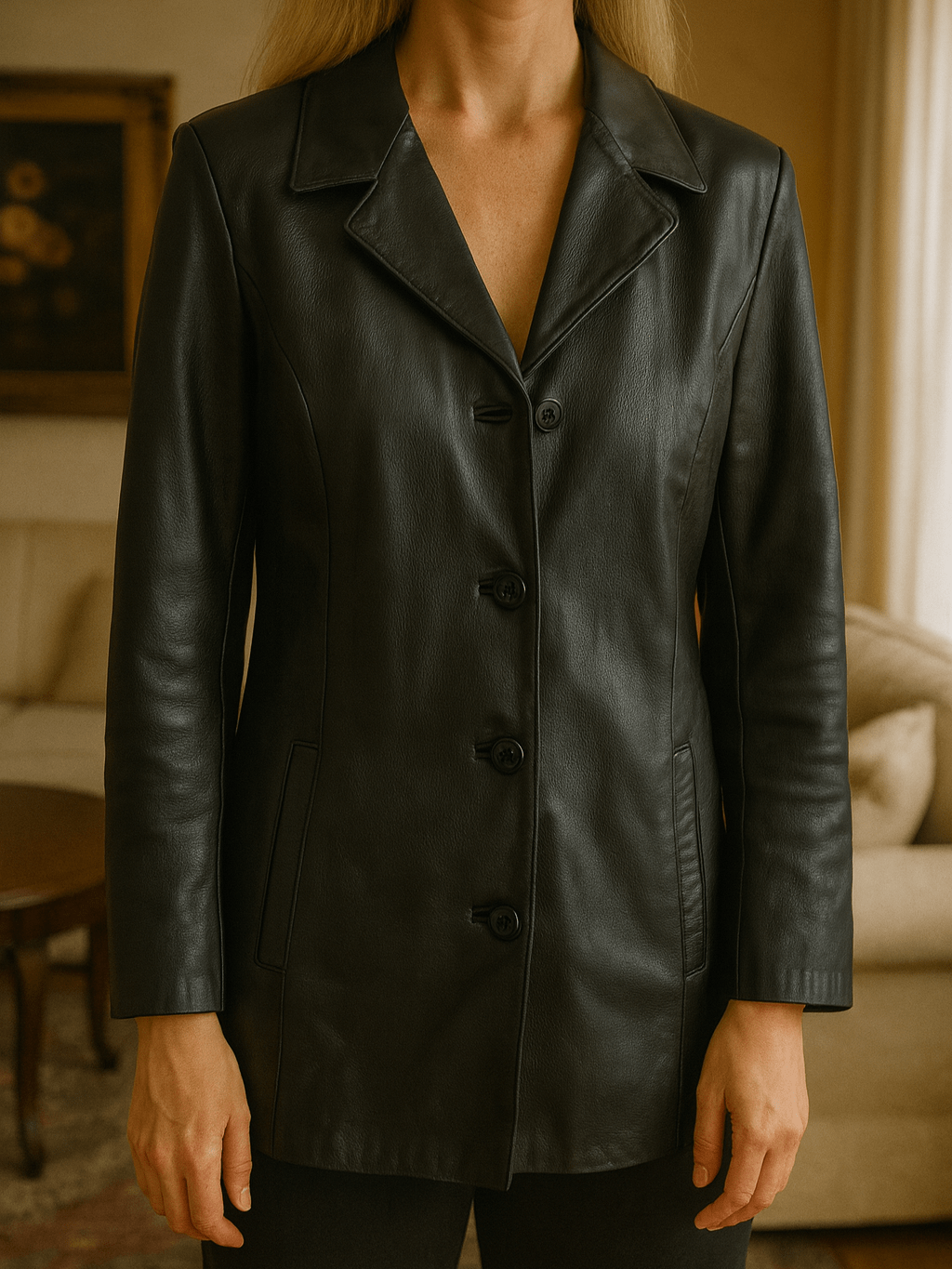 90s Vintage Women’s Classic Black Leather Jacket. M
