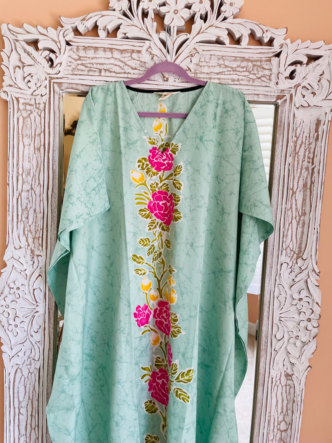 Boho Green Floral Plus Size Lounge Wear Beach Wear Kimono Maxi Caftan.