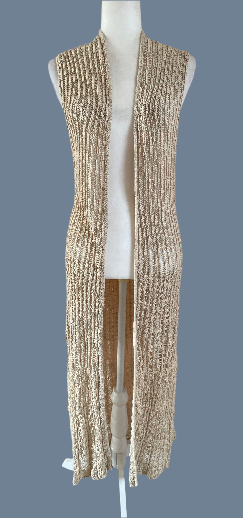 90s Vintage Beige Long Boho Vibe Sweater Vest Sm
