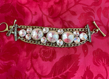 2000s Gold Tone Chain Reflective Rhinestones Bracelet