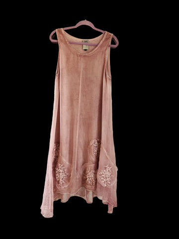 Dusty Pink Sleeveless Floral Detail Fairycore High Low Dress M/L