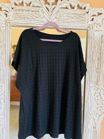 Plus Size Women Textured Black Casual Loose Fit Top 5XL