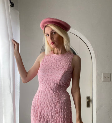 2000s Sarah Campbell Pretty Pink Rayon Poly Back Tie Sleeveless Dress Dress S
