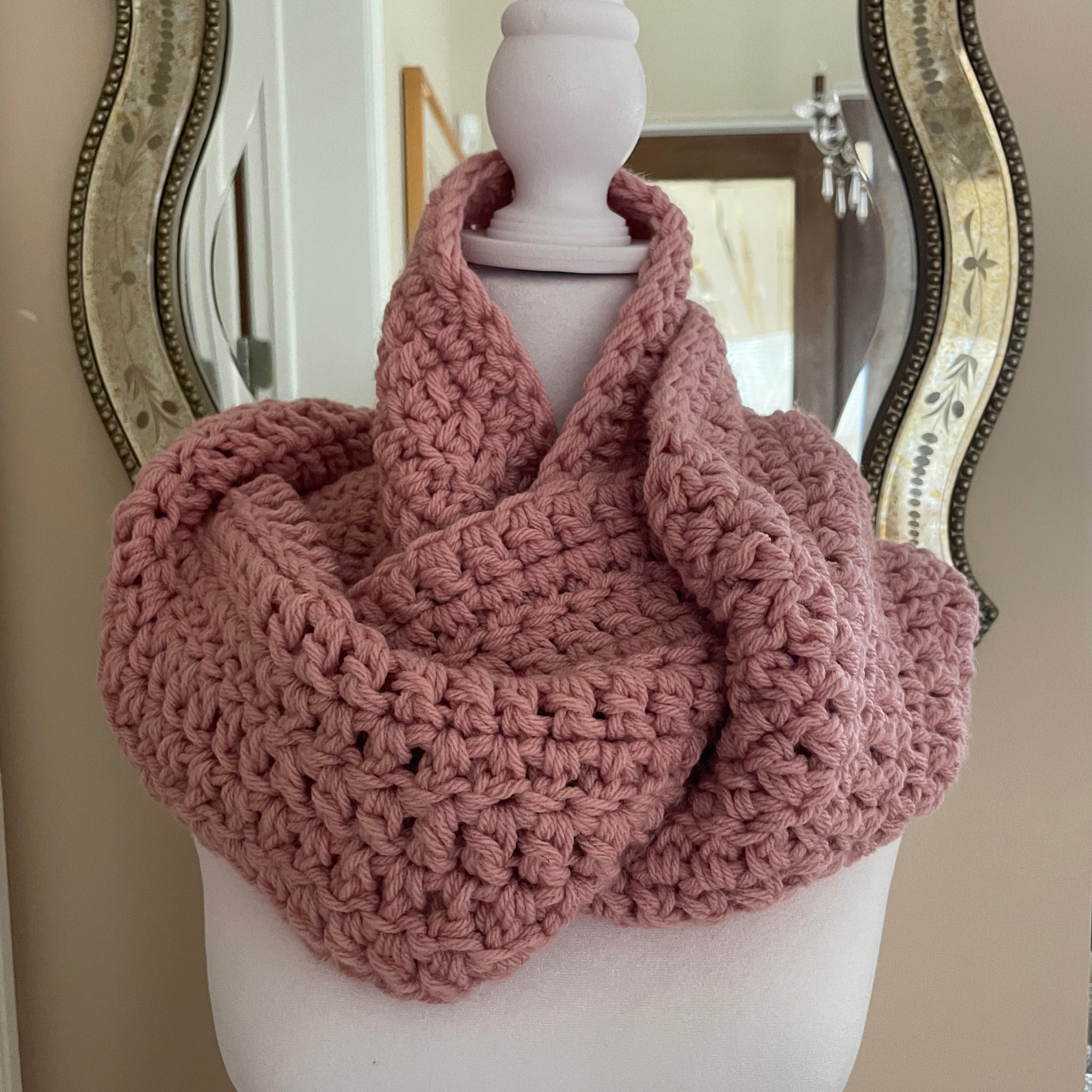 Hand Knit Pink Acrylic Winter Circle Scarf