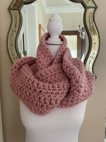 Hand Knit Pink Acrylic Winter Circle Scarf