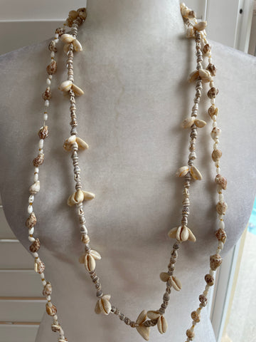 Handmade 70s Natural Shell Bundle of 2 Stylish Boho Beach Layered Vintage Necklaces