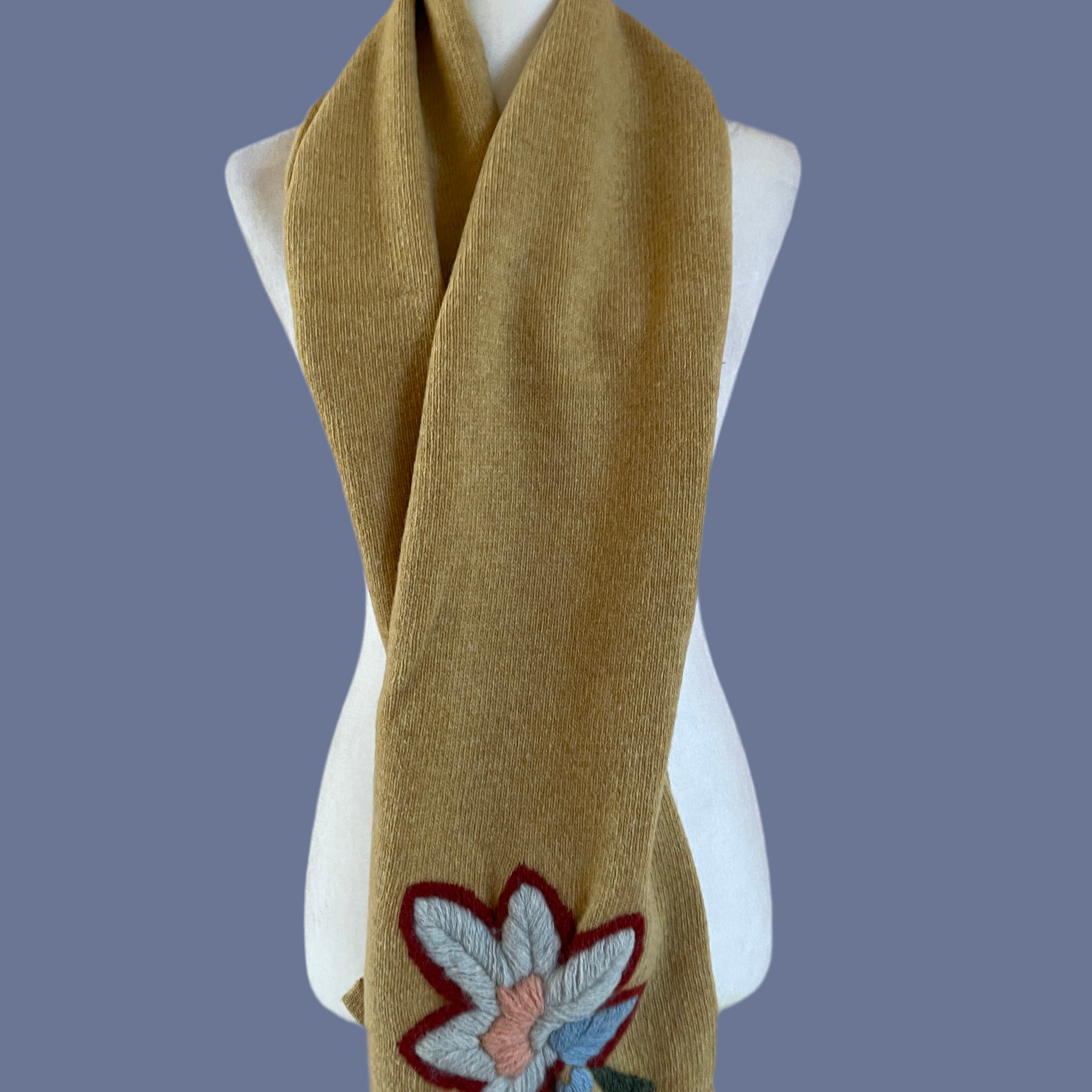 2000s Wool Blend Floral Appliqué Winter Wrap Knit Scarf
