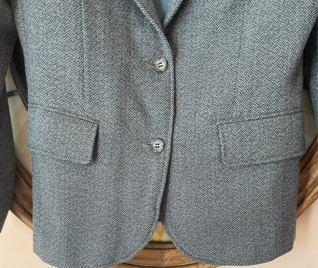 80s Vintage Gray Wool Blend Button Tailored Jacket S