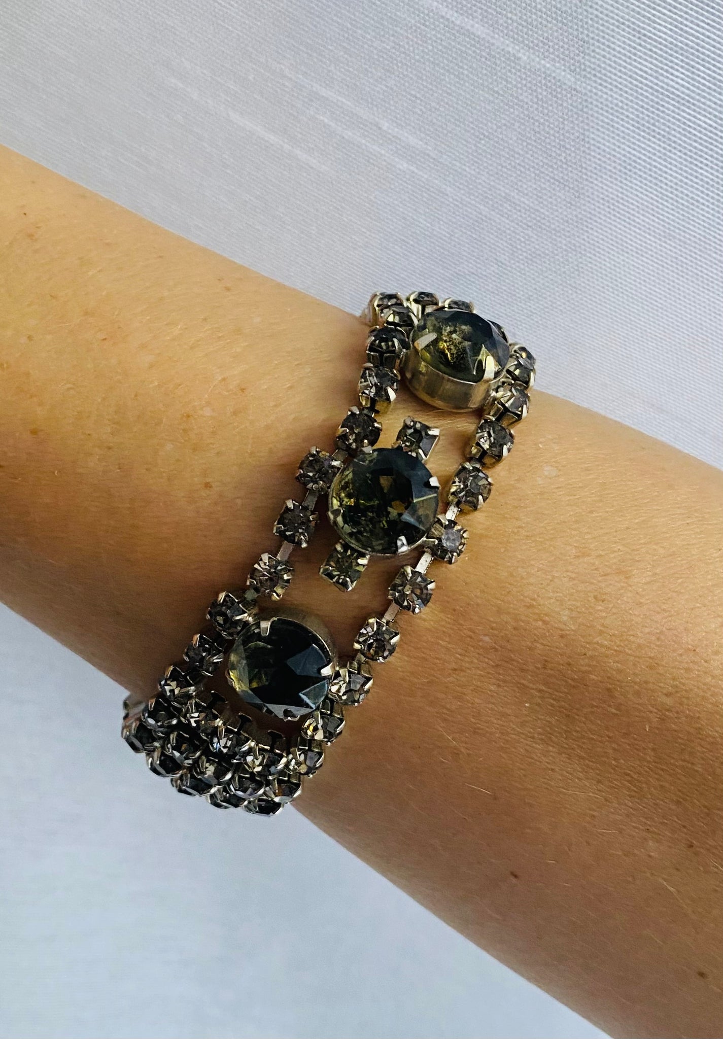 80s Vintage Gorgeous Midnight Hour Rhinestone Bracelet