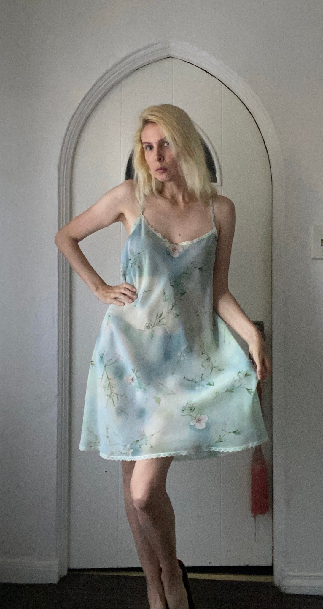 90s Sheer Pastel Floral Print Lounge Lingerie X/L