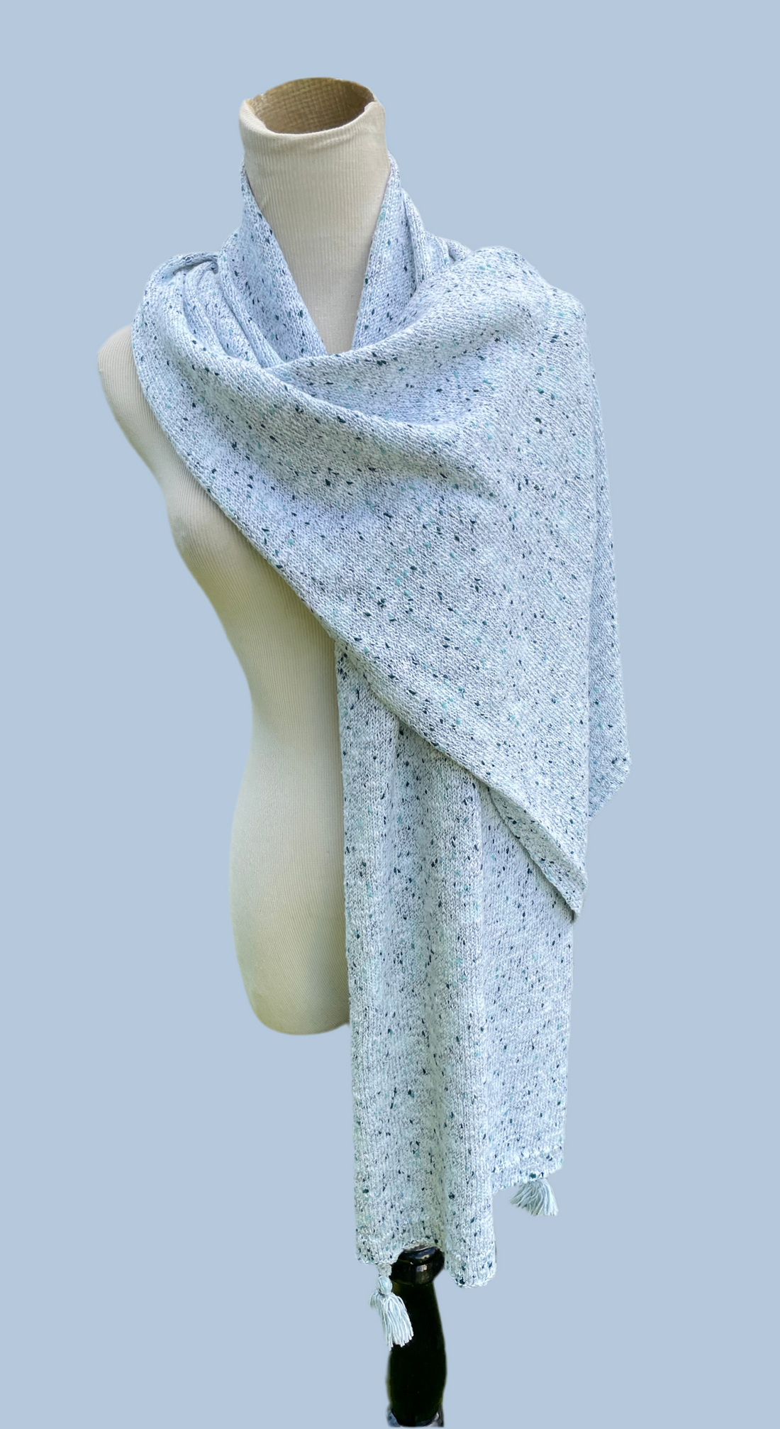2000s Blue Tassels Long Wrap Winter Scarf