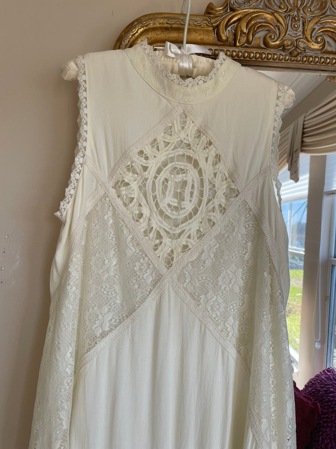 Vintage Cotton Decorative Design Lace Mini Fairy Core Dress Sm