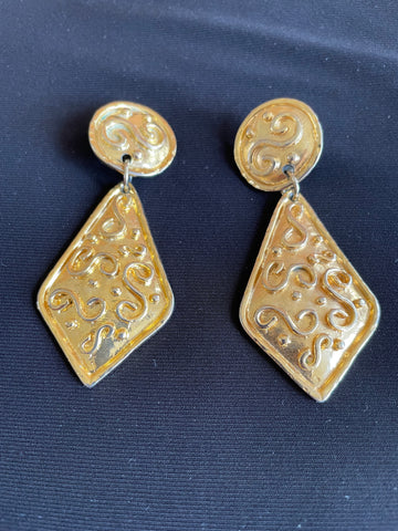 Vintage 80s Gold Tone 3” Statement Clip Earrings