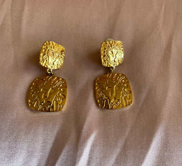 Vintage 80s Anne Klein Gold Tone Lion Pierced Earrings