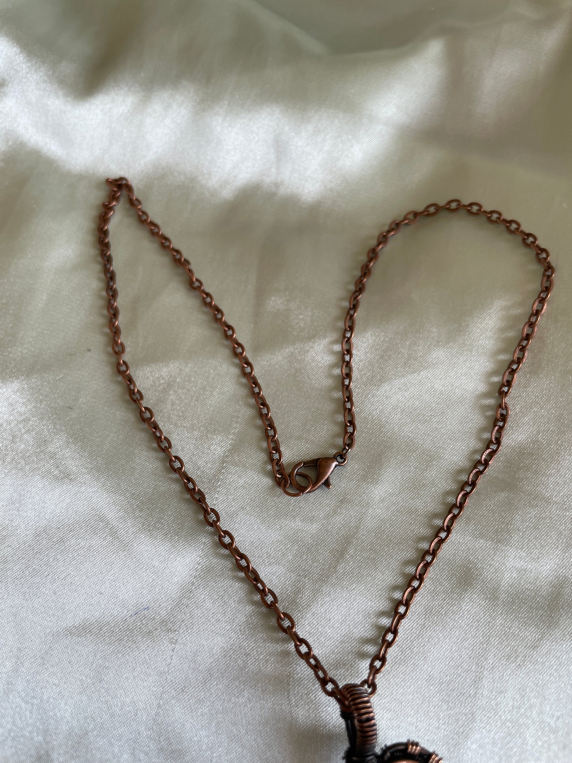  2000s Rose Quartz Handcrafted Copper Pendant Necklace