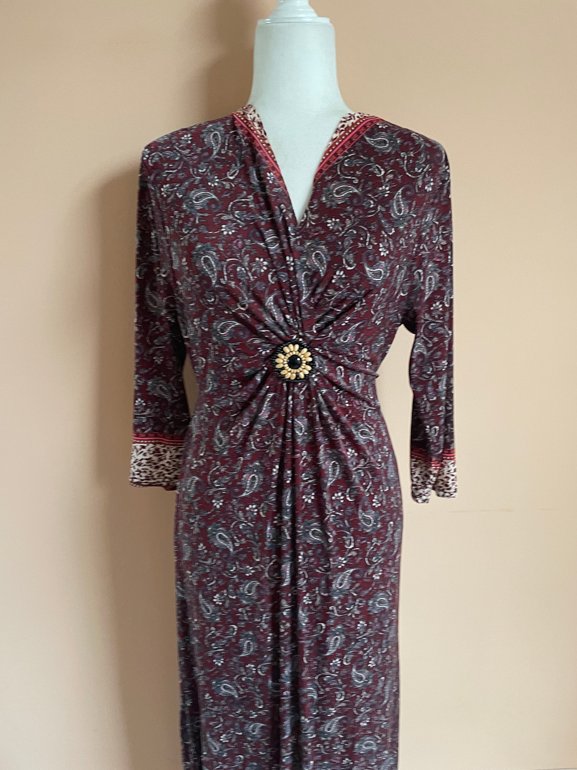  90s Burgundy I Love Paisley Vintage Maxi Dress M