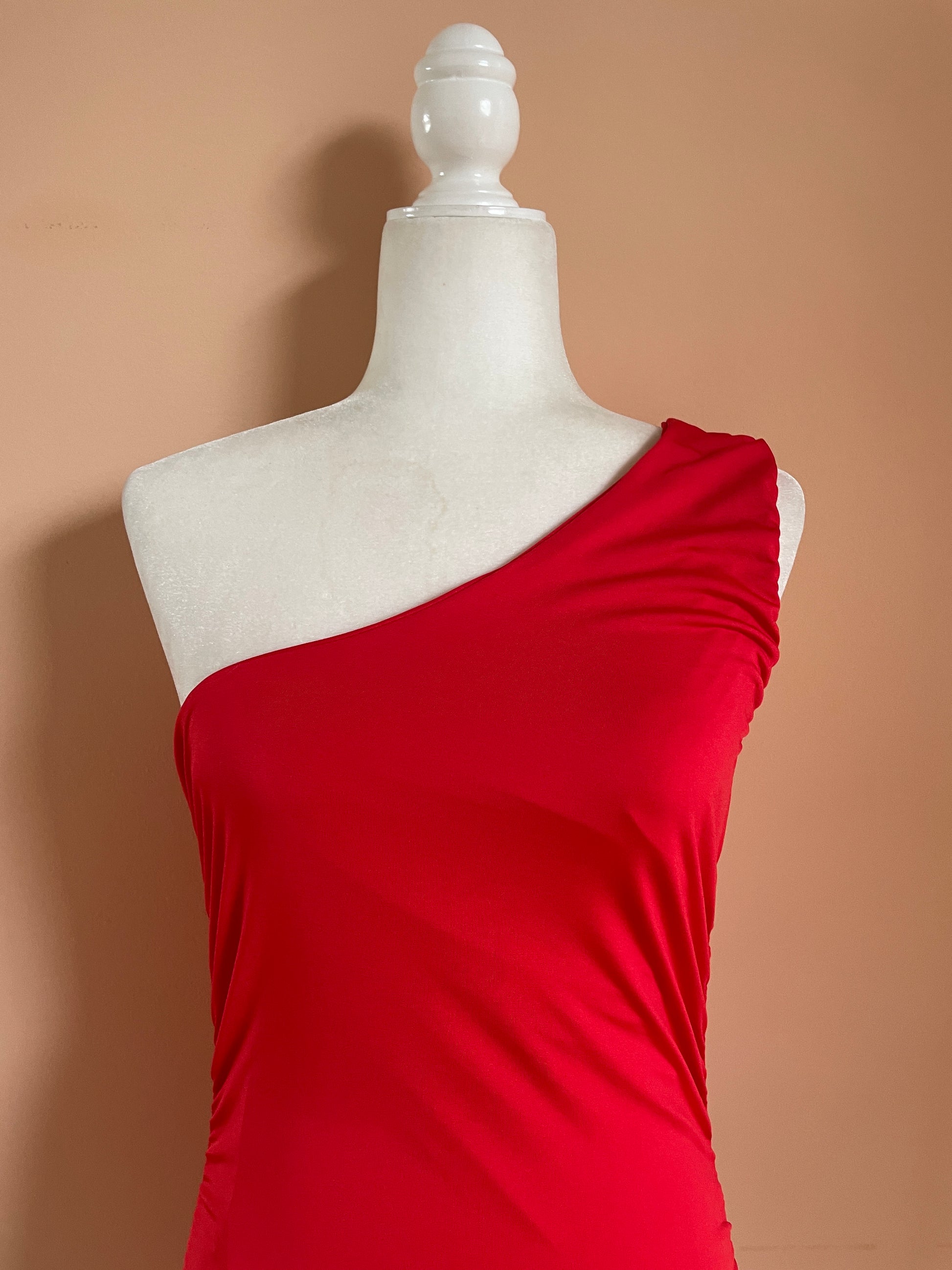  2000s Red Bodycon Strapless Cold Shoulder Dress M