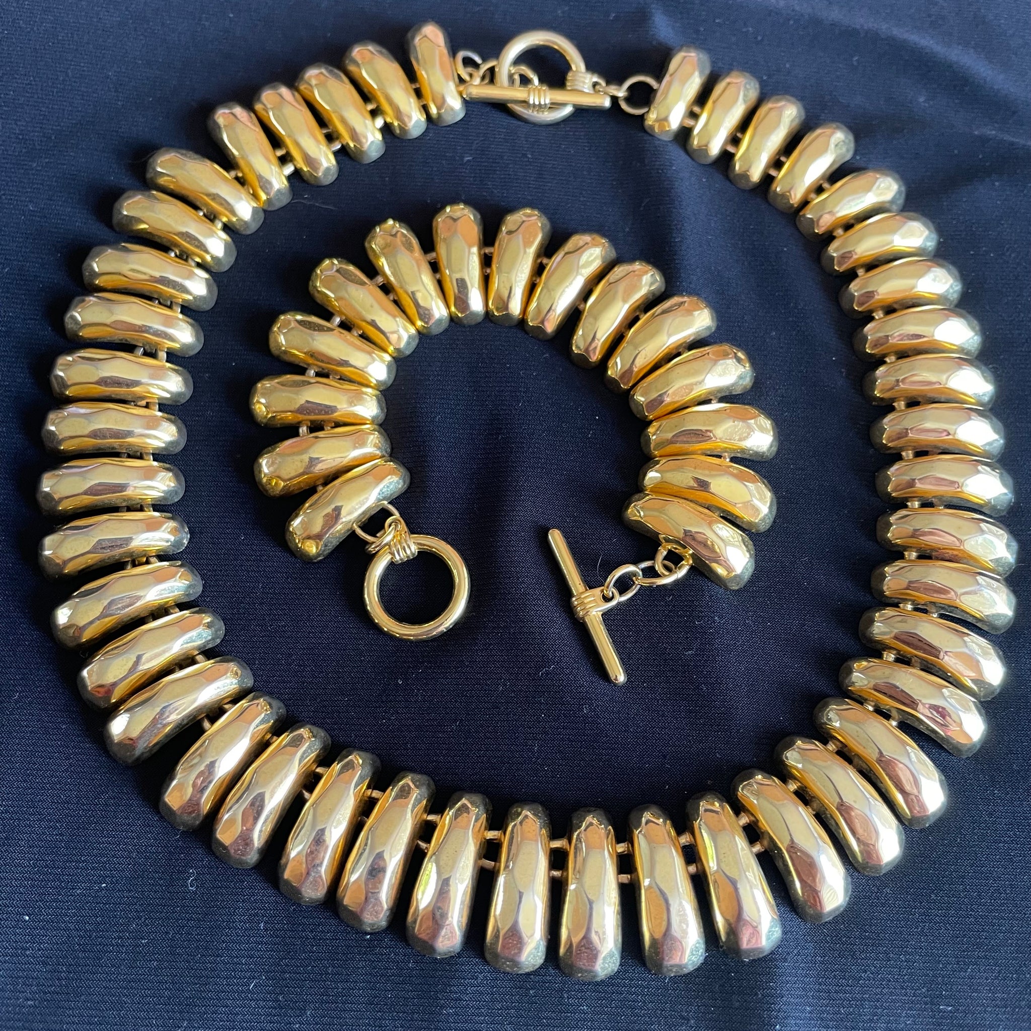 80s Vintage Gold Tone Choker Necklace Bracelet Set