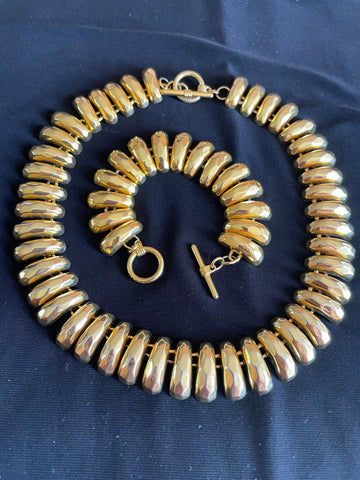 80s Vintage Gold Tone Choker Necklace Bracelet Set