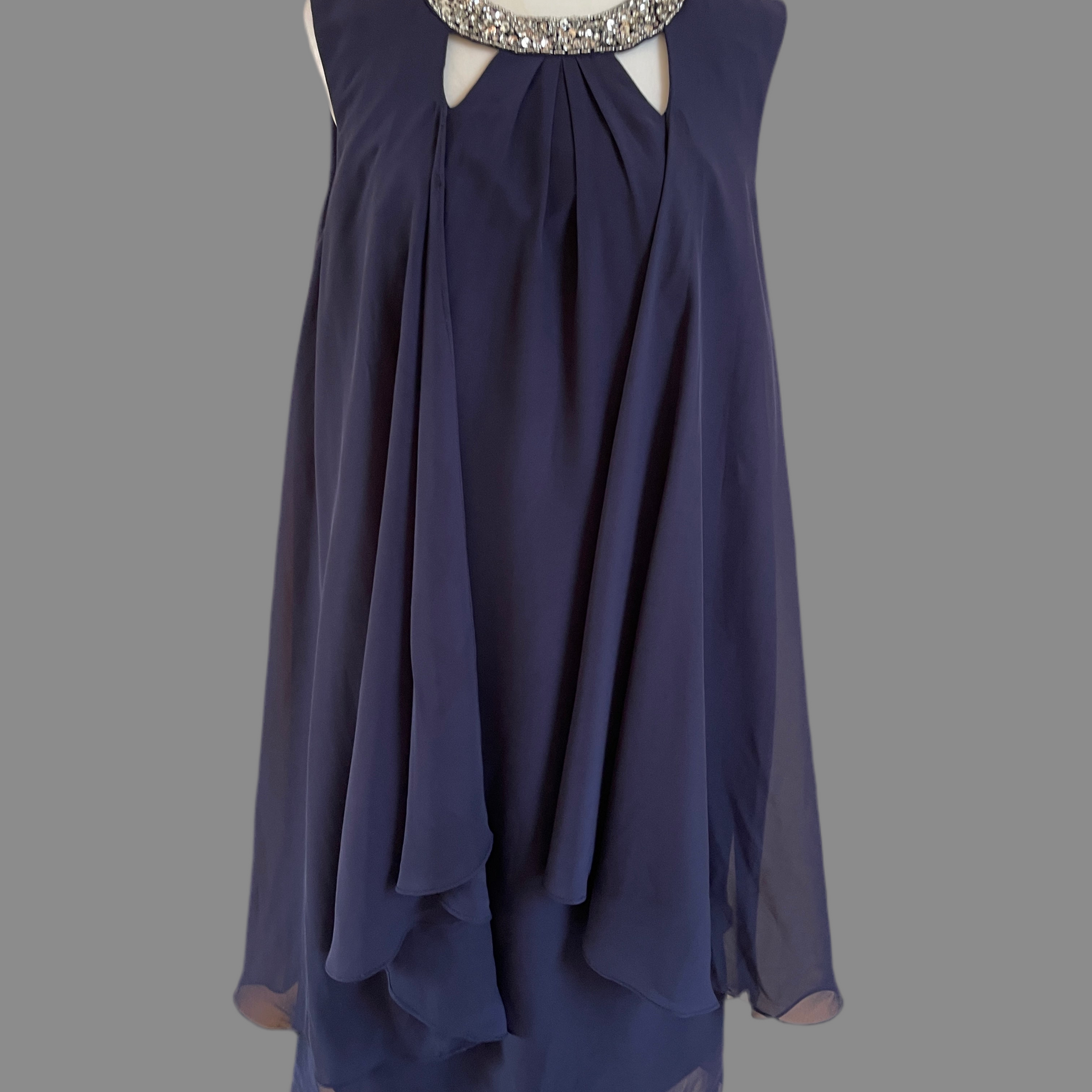 80s Vintage Dark Blue Draped Loose Fit Designer Cocktail Dress M