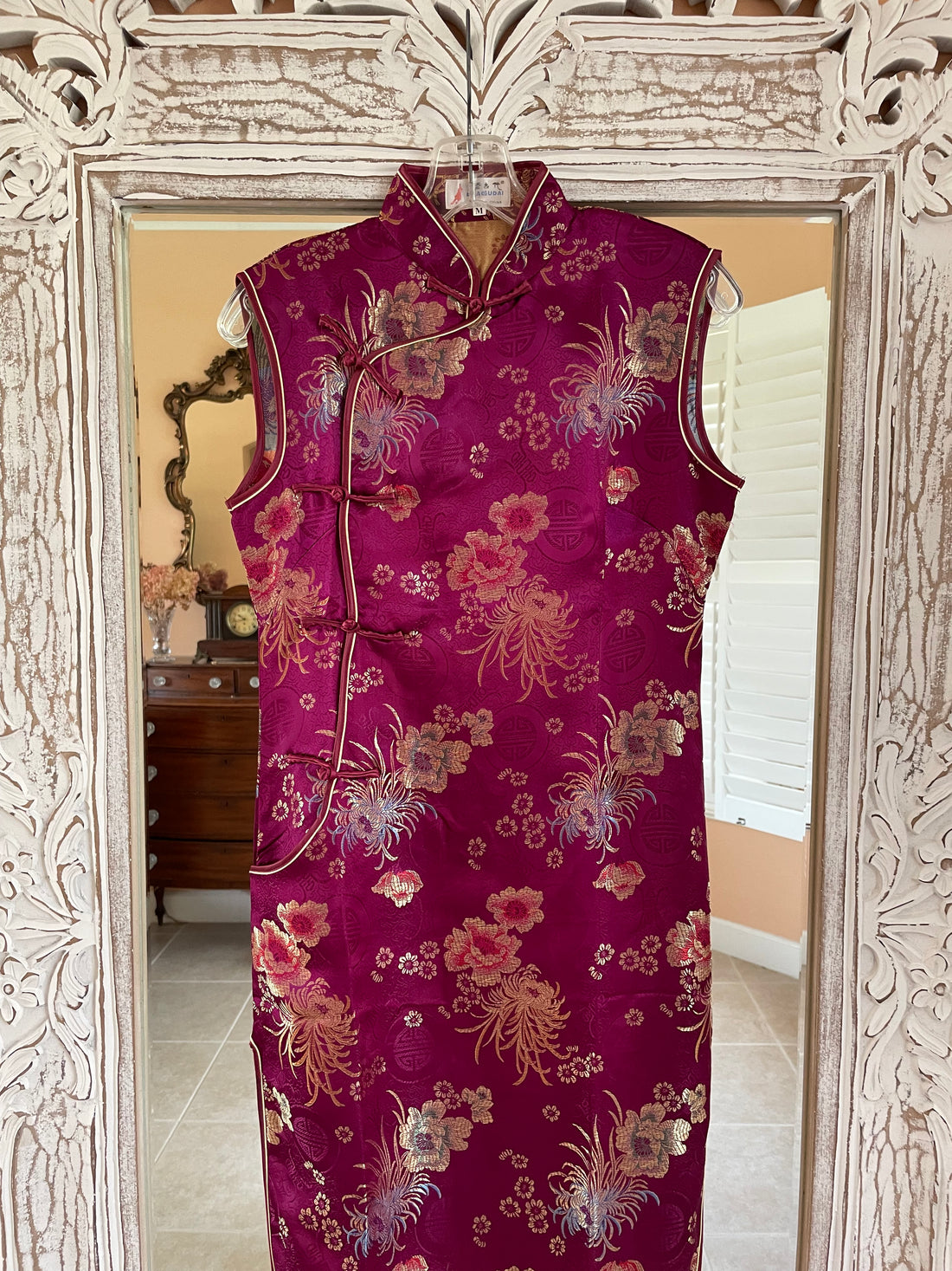 Vintage 70s Silky Floral Traditional Chemise Midi Dress S/M