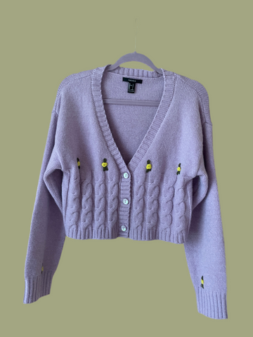 2000s Vintage Knit Flower Cropped Cardigan Sweater M