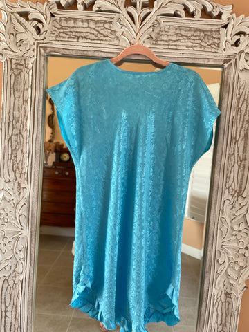 Embossed Blue Floral Silky Poly Lounge Lingerie Sleepwear M