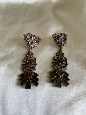 90s Unique Metal Art Deco Style Pierced Earrings