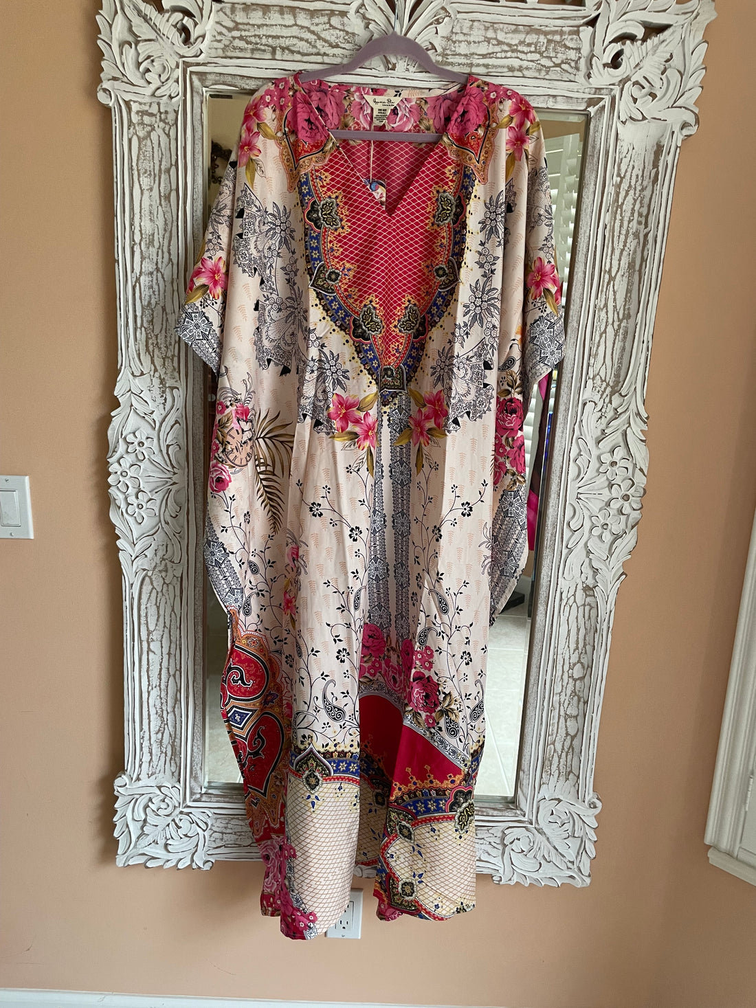 Floral Print 100% Poly Maxi Kaftan Beach Loungewear Day to Evening Dress. Plus size 1X-4X