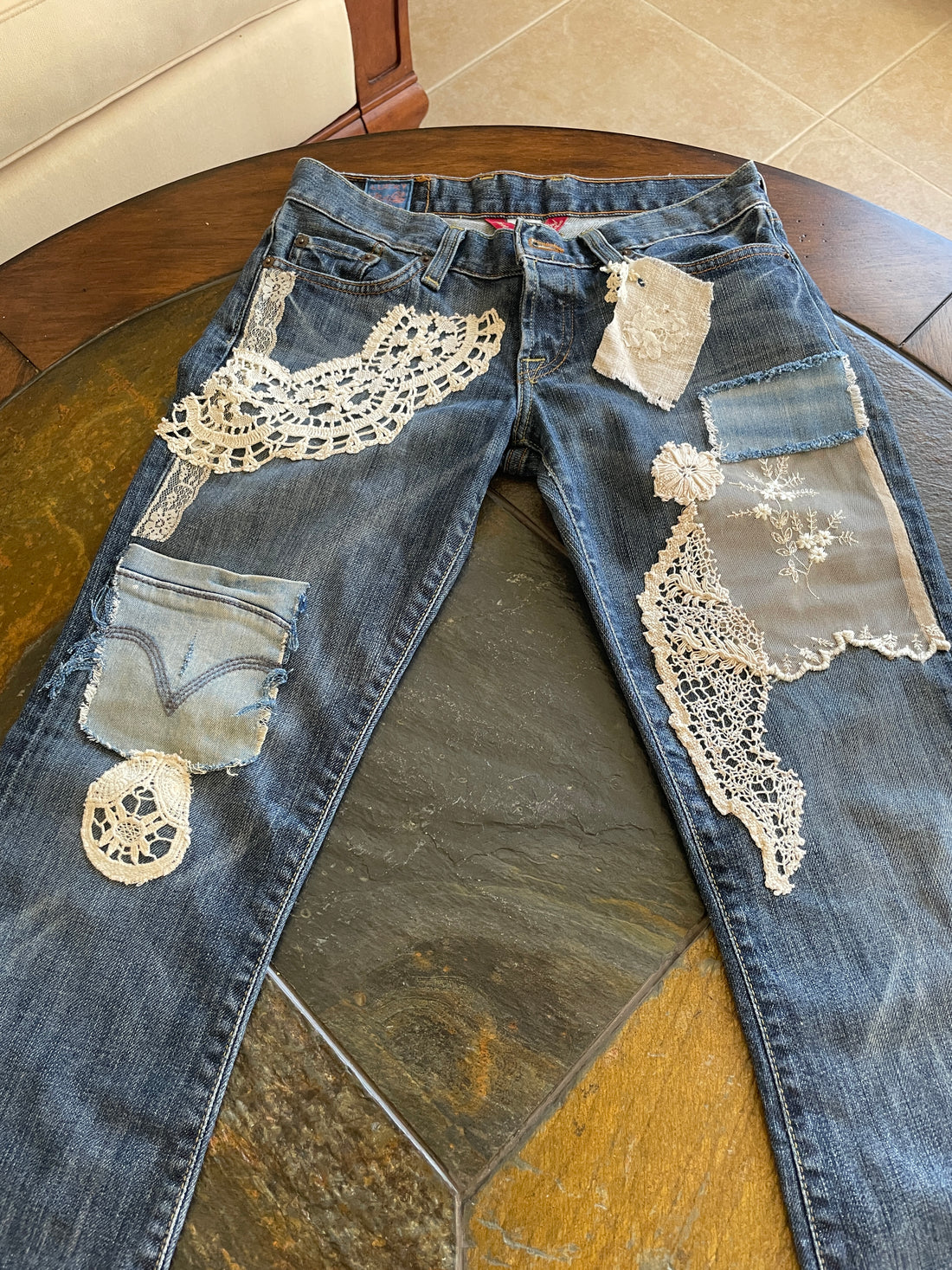 2000s Vintage & Antique Lace Hand Embellishment ReLoved Lucky Brand Jeans S