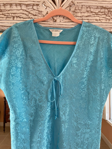 Embossed Blue Floral Silky Poly Lounge Lingerie Sleepwear M