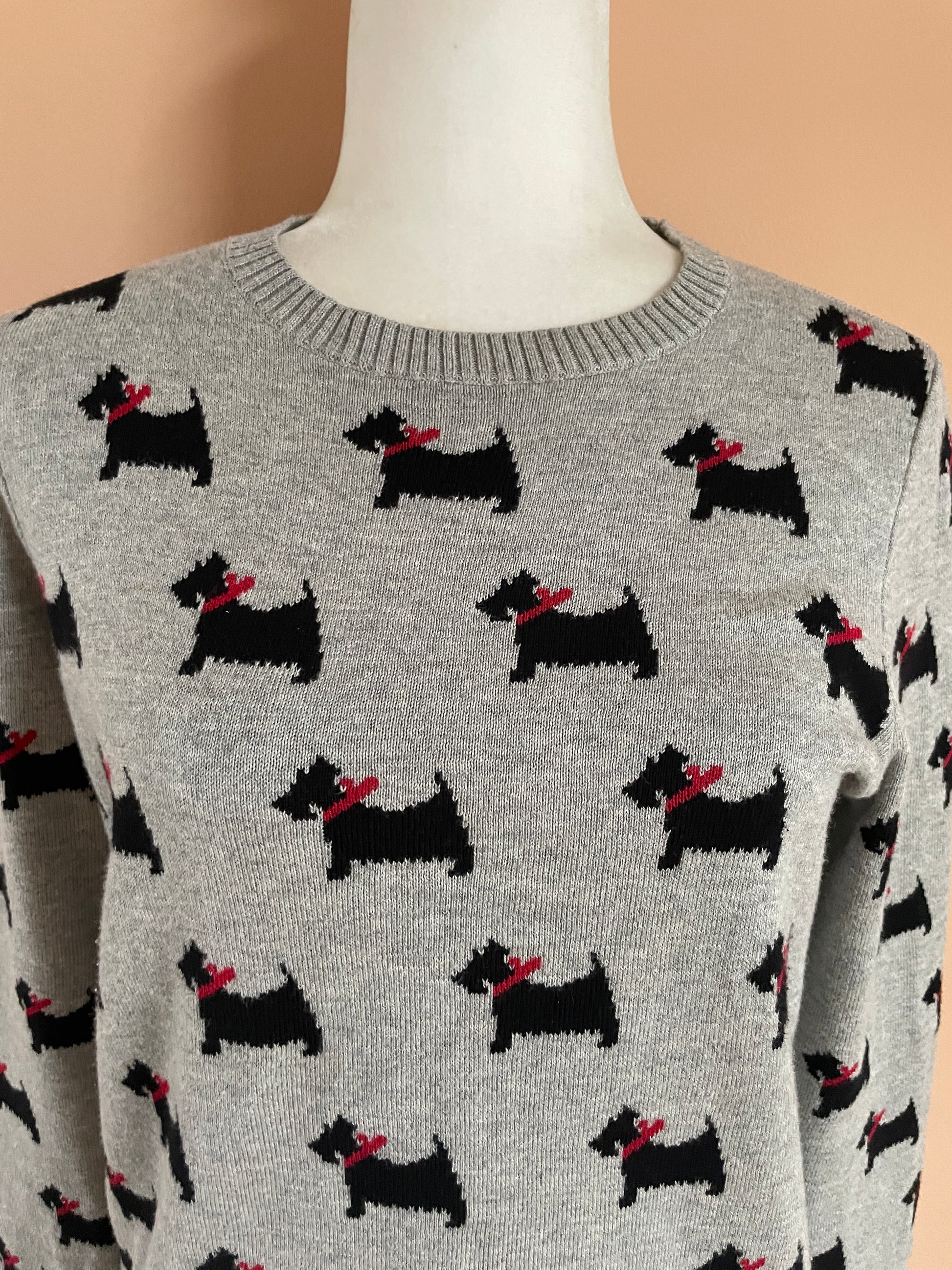  2000s Fun Novelty Gray Scottie Dog Pullover Sweater S