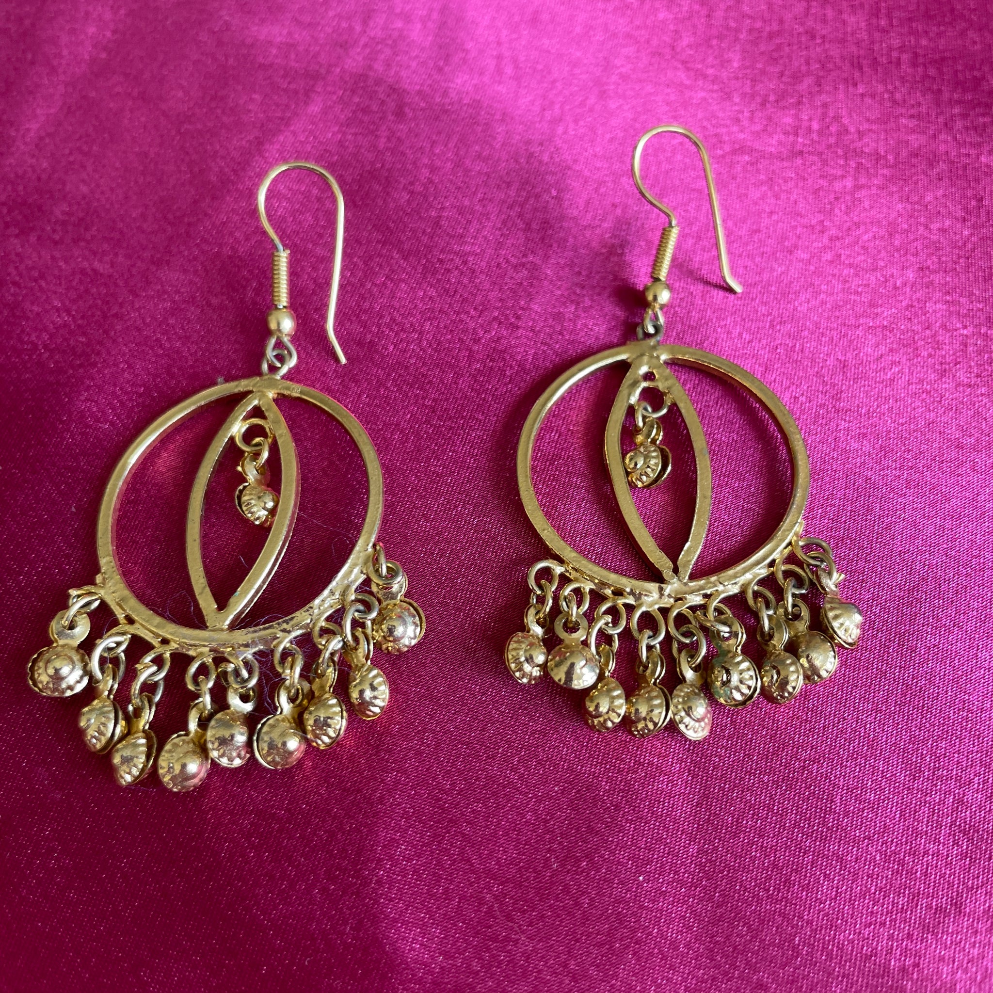 Gold Tone Boho Dangling Beaded Hoop Pierced Earrings