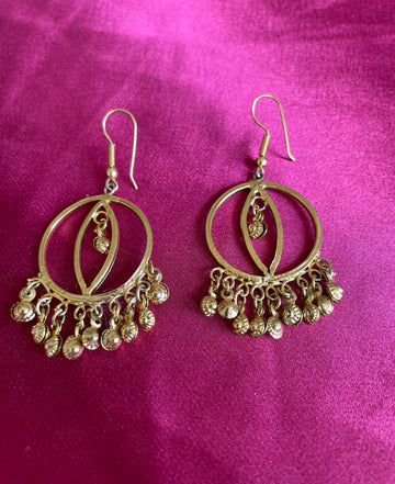 Gold Tone Boho Dangling Beaded Hoop Pierced Earrings