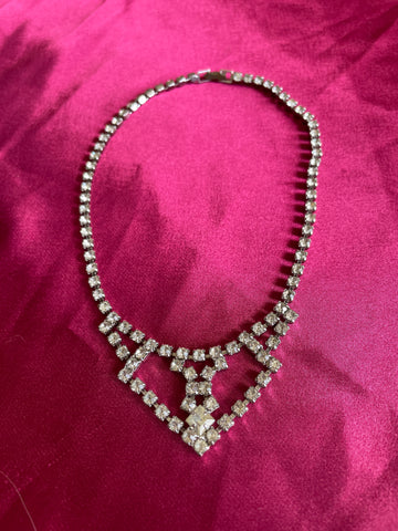 50s Vintage Beautiful Clear Rhinestone Silver Tone Choker Necklace