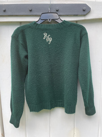 60s Green Monogram Pullover Crewneck Vintage Sweater
