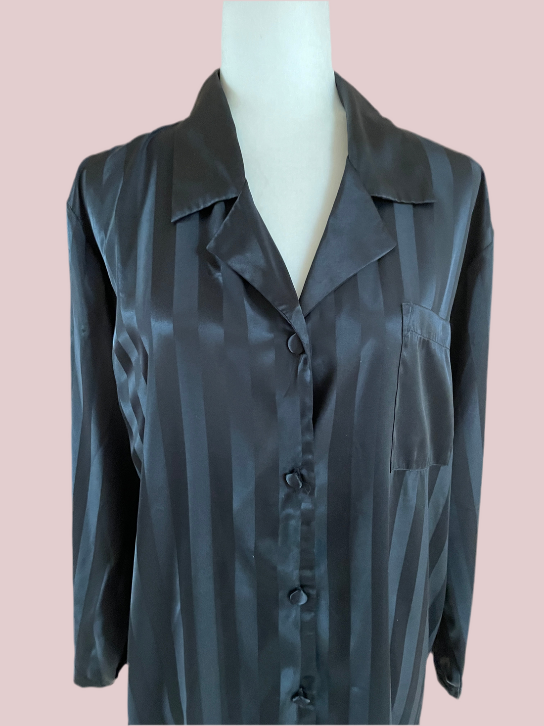 90s Vintage Black Stripe Loungewear Robe Pajama Top M
