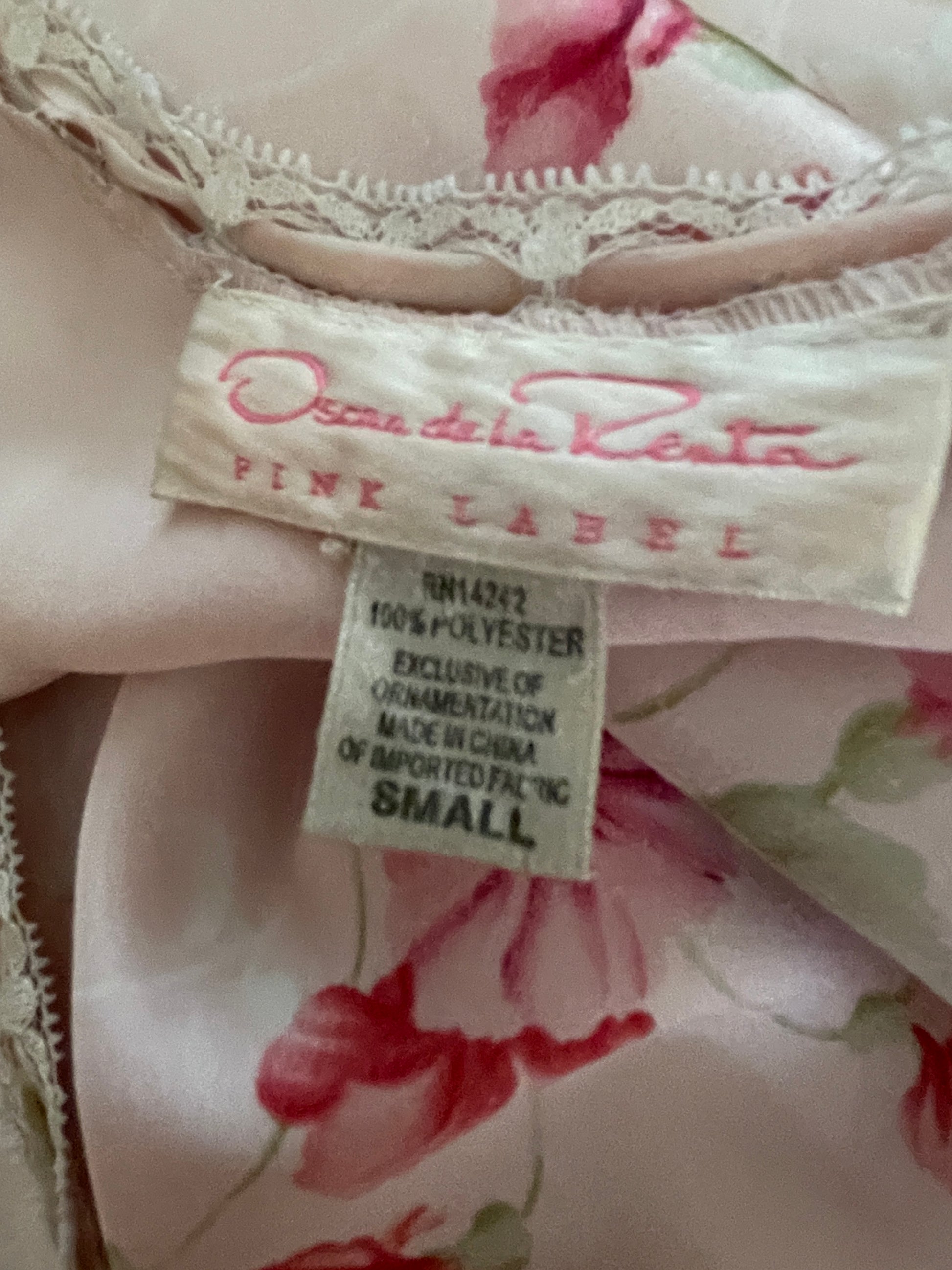  90s Oscar de la Renta Pink Label Silky Poly Floral Pink Lingerie Slip Gown S