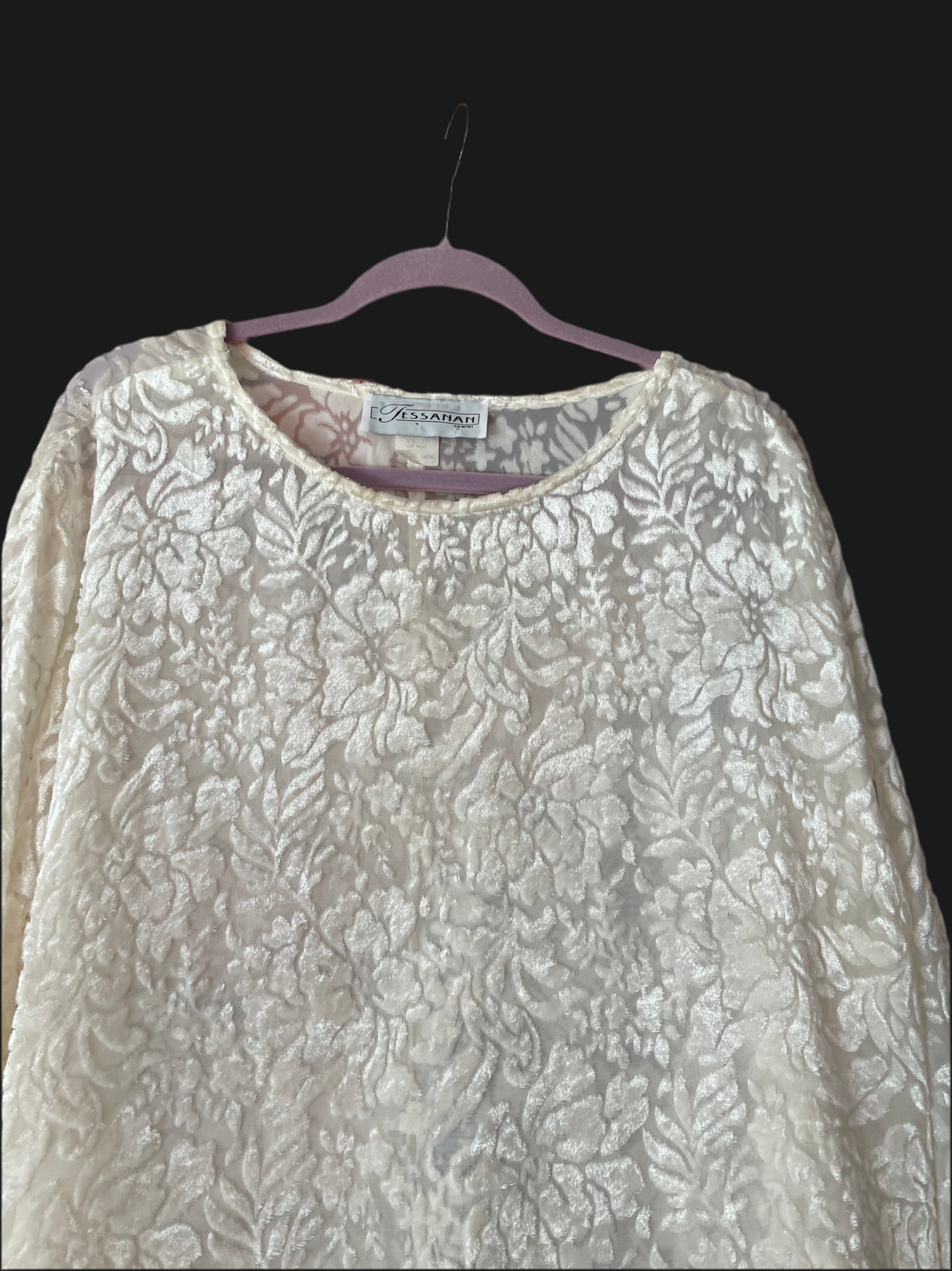 Velvety Floral Design Sheer White Roomy Top Plus Size