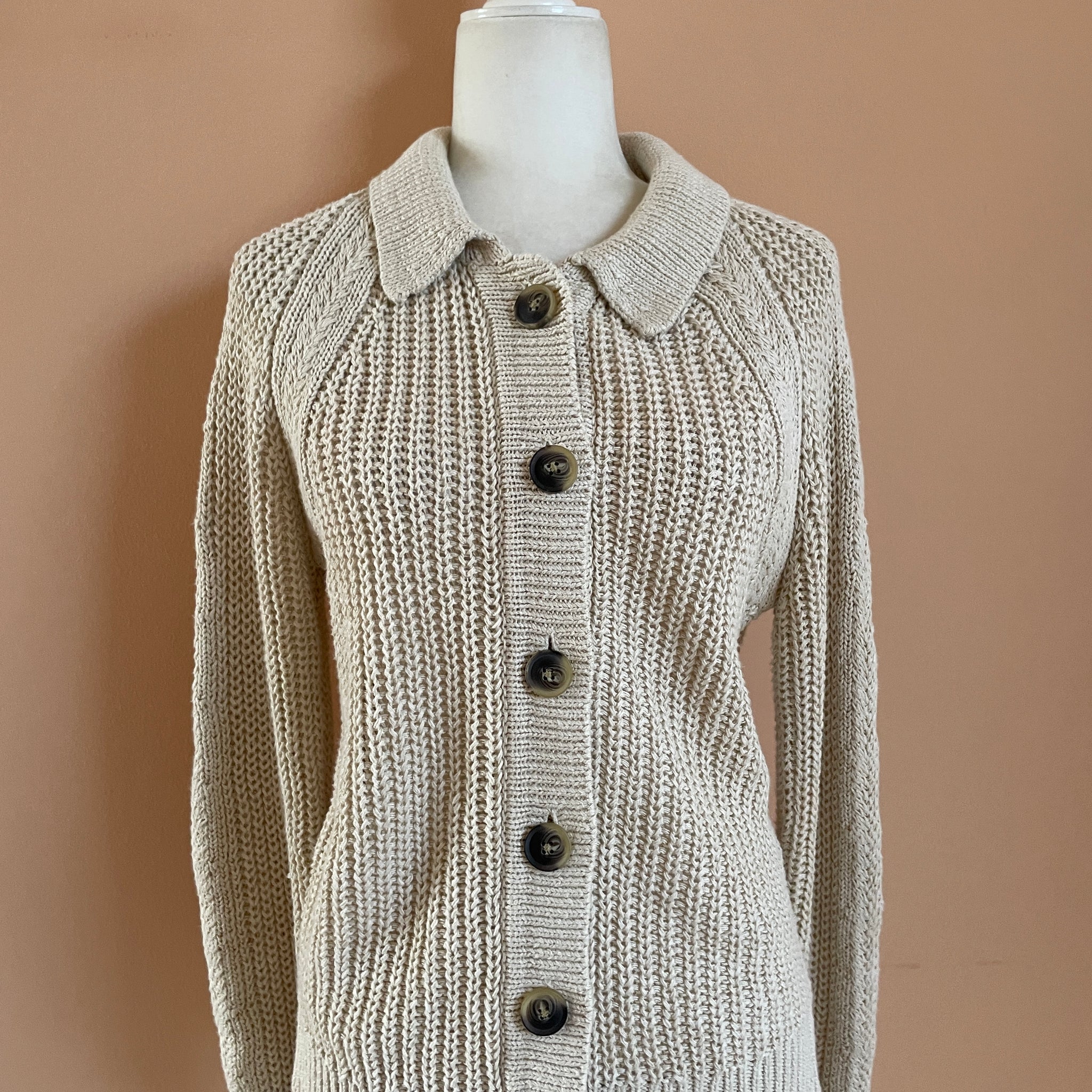 2000s Charter Club Linen Cotton Blend Button Cardigan Sweater S