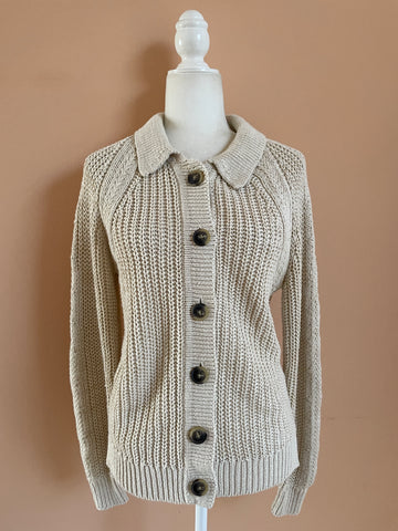 2000s Charter Club Linen Cotton Blend Button Cardigan Sweater S